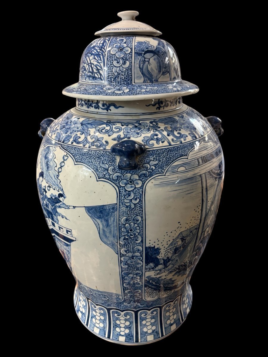 Grand vase chinois à couvercle en porcelaine du XXe siècle ( 70 cm )-photo-4