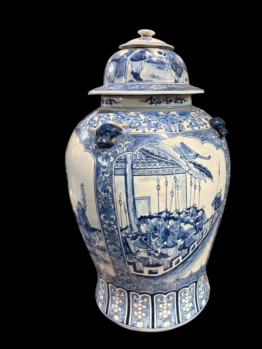 Grand vase chinois à couvercle en porcelaine du XXe siècle ( 70 cm )-photo-2