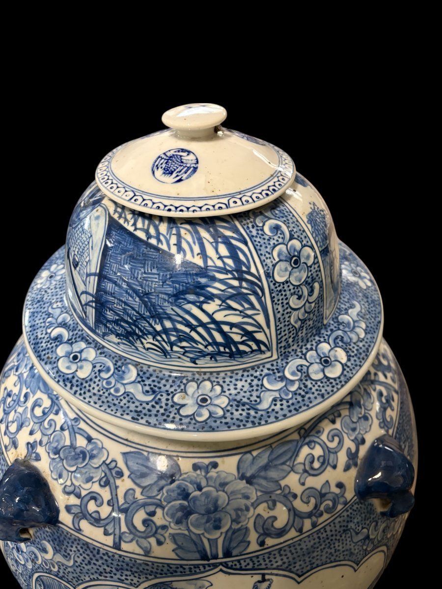 Grand vase chinois à couvercle en porcelaine du XXe siècle ( 70 cm )-photo-3