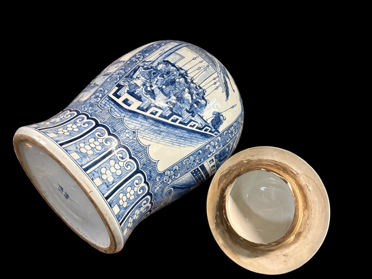 Grand vase chinois à couvercle en porcelaine du XXe siècle ( 70 cm )-photo-6