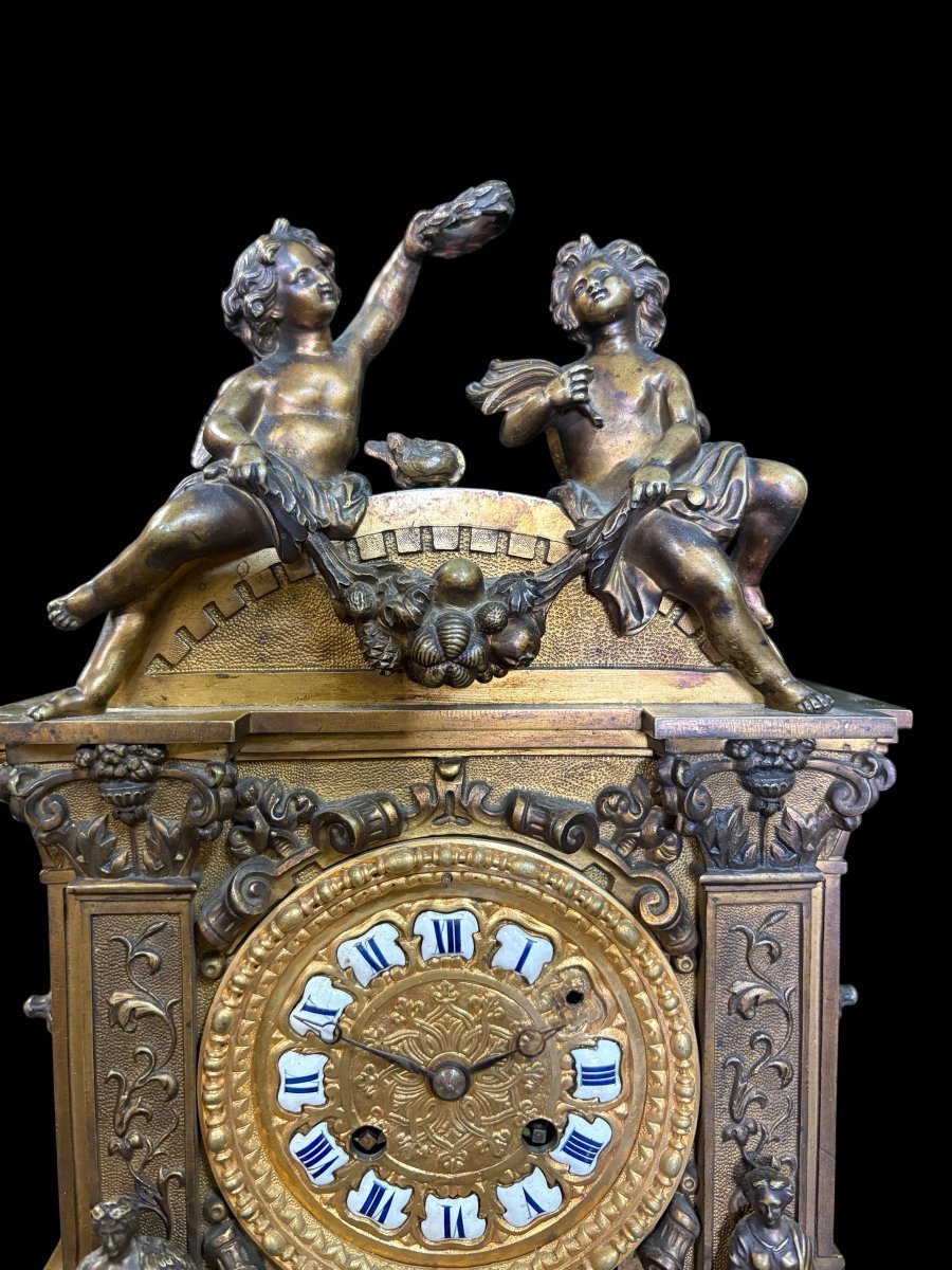 Garniture de cheminée romantique en bronze Napoléon III-photo-4