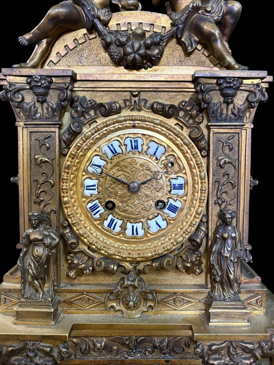 Garniture de cheminée romantique en bronze Napoléon III-photo-5