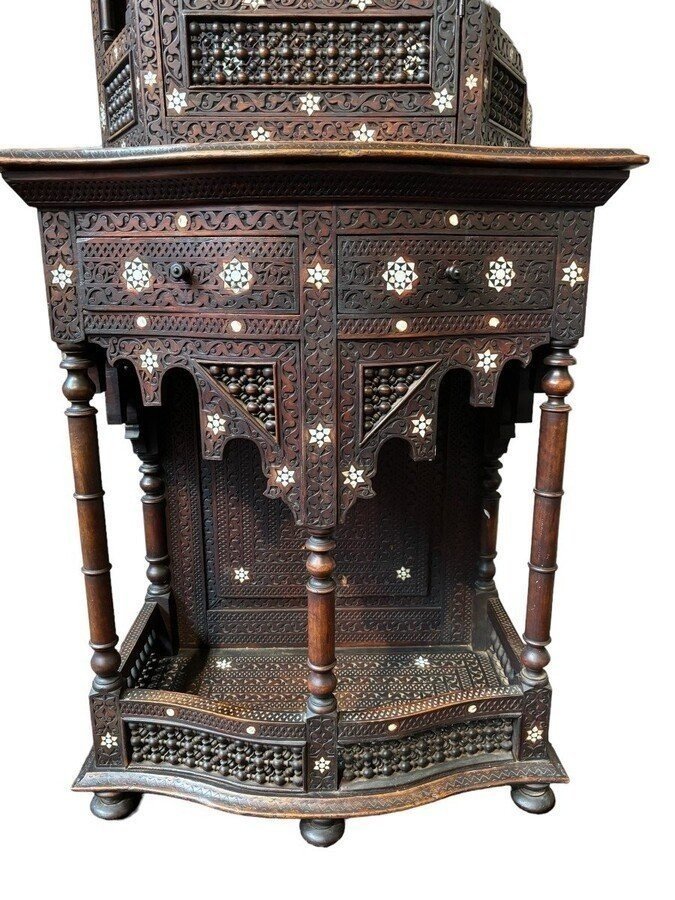 Carved Piece Of Furniture With Ebony And Mother-of-pearl Inlays. Syria, Early 19th Century.-photo-3