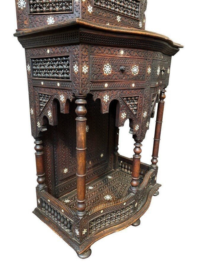Carved Piece Of Furniture With Ebony And Mother-of-pearl Inlays. Syria, Early 19th Century.-photo-1