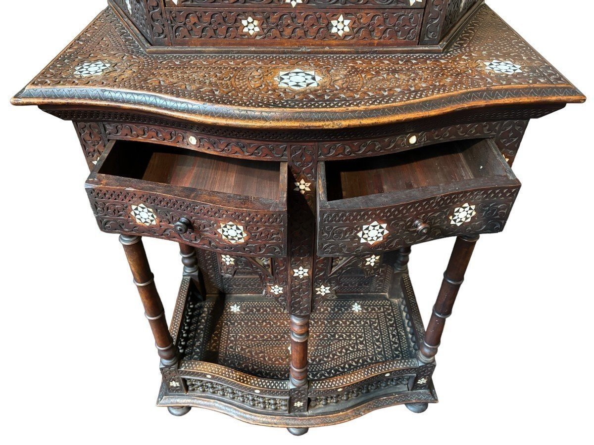 Carved Piece Of Furniture With Ebony And Mother-of-pearl Inlays. Syria, Early 19th Century.-photo-3
