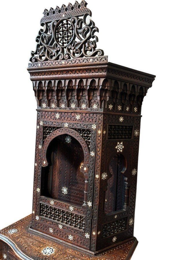 Carved Piece Of Furniture With Ebony And Mother-of-pearl Inlays. Syria, Early 19th Century.-photo-4
