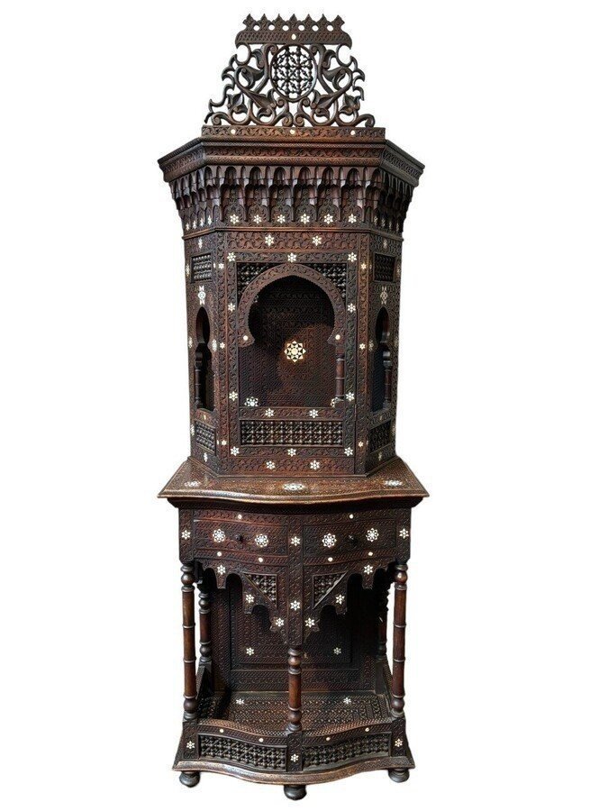 Carved Piece Of Furniture With Ebony And Mother-of-pearl Inlays. Syria, Early 19th Century.