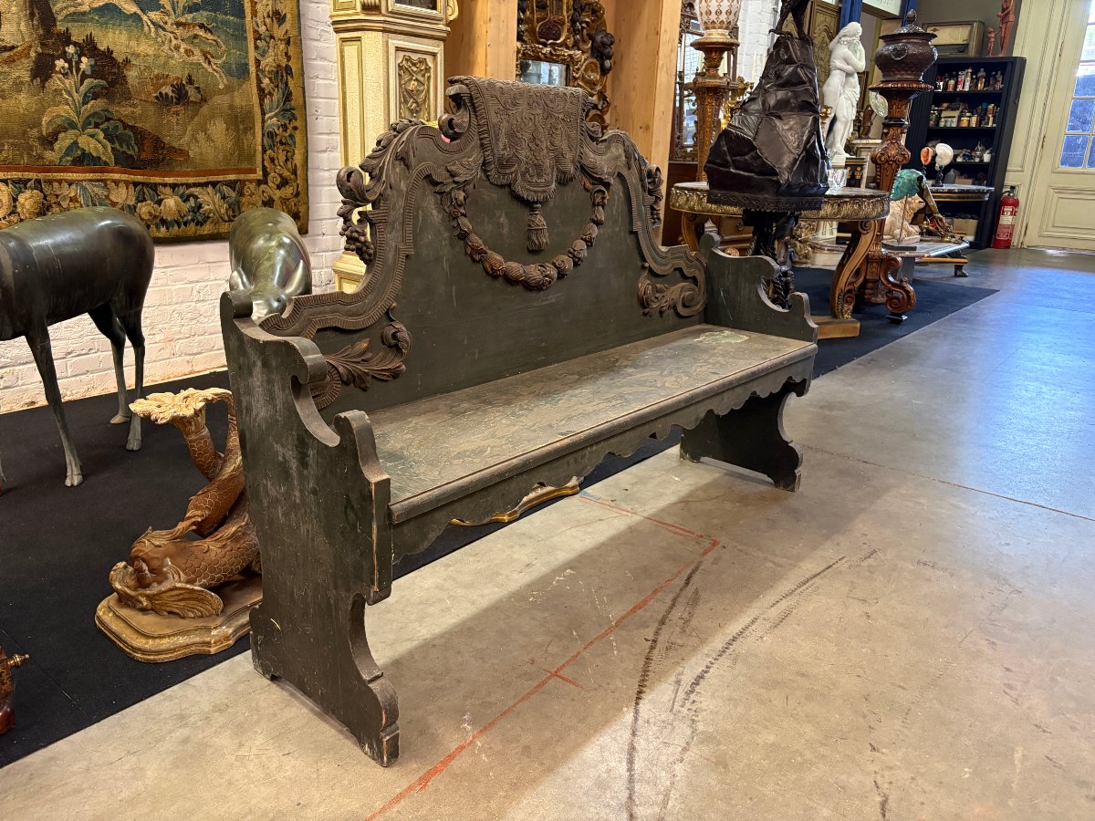 Banc de hall de style Louis XVI en bois, fin du XVIIIe siècle.-photo-2