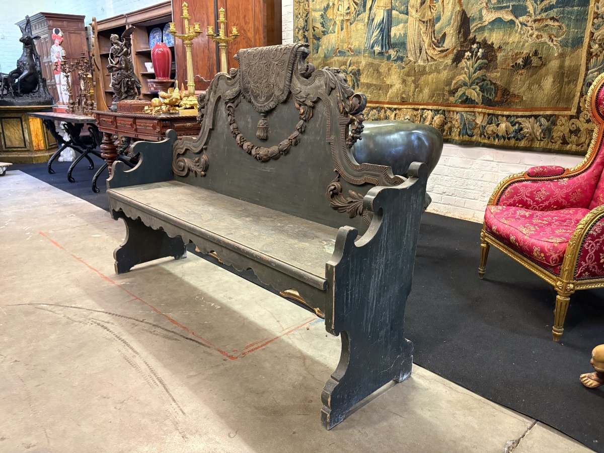 Banc de hall de style Louis XVI en bois, fin du XVIIIe siècle.-photo-3
