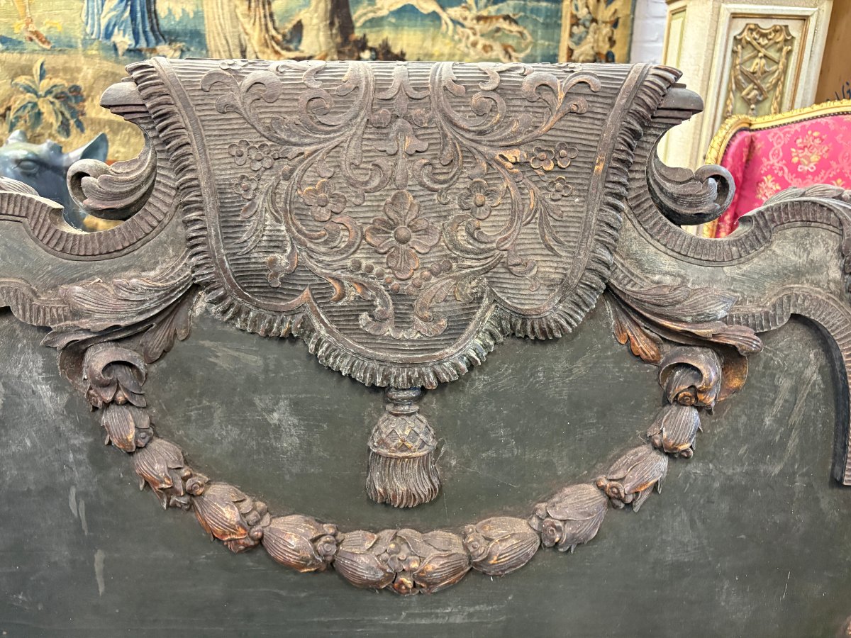 Banc de hall de style Louis XVI en bois, fin du XVIIIe siècle.-photo-1