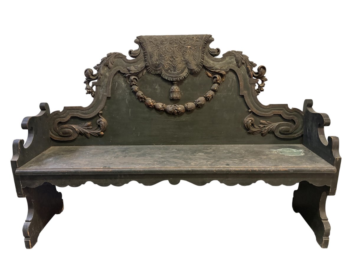Banc de hall de style Louis XVI en bois, fin du XVIIIe siècle.-photo-2