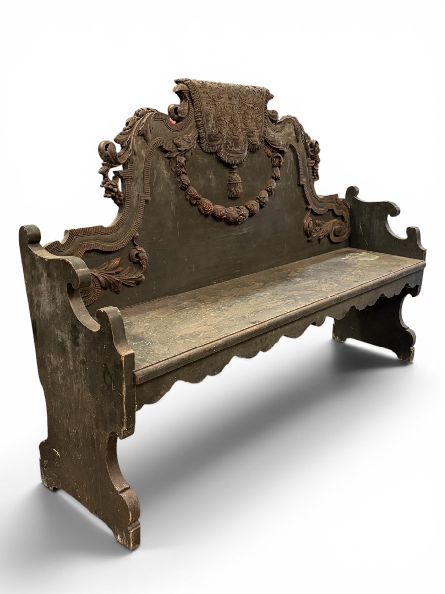 Banc de hall de style Louis XVI en bois, fin du XVIIIe siècle.-photo-3