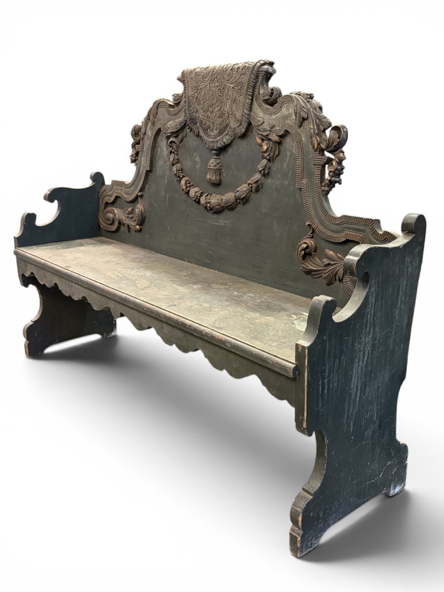 Banc de hall de style Louis XVI en bois, fin du XVIIIe siècle.-photo-4