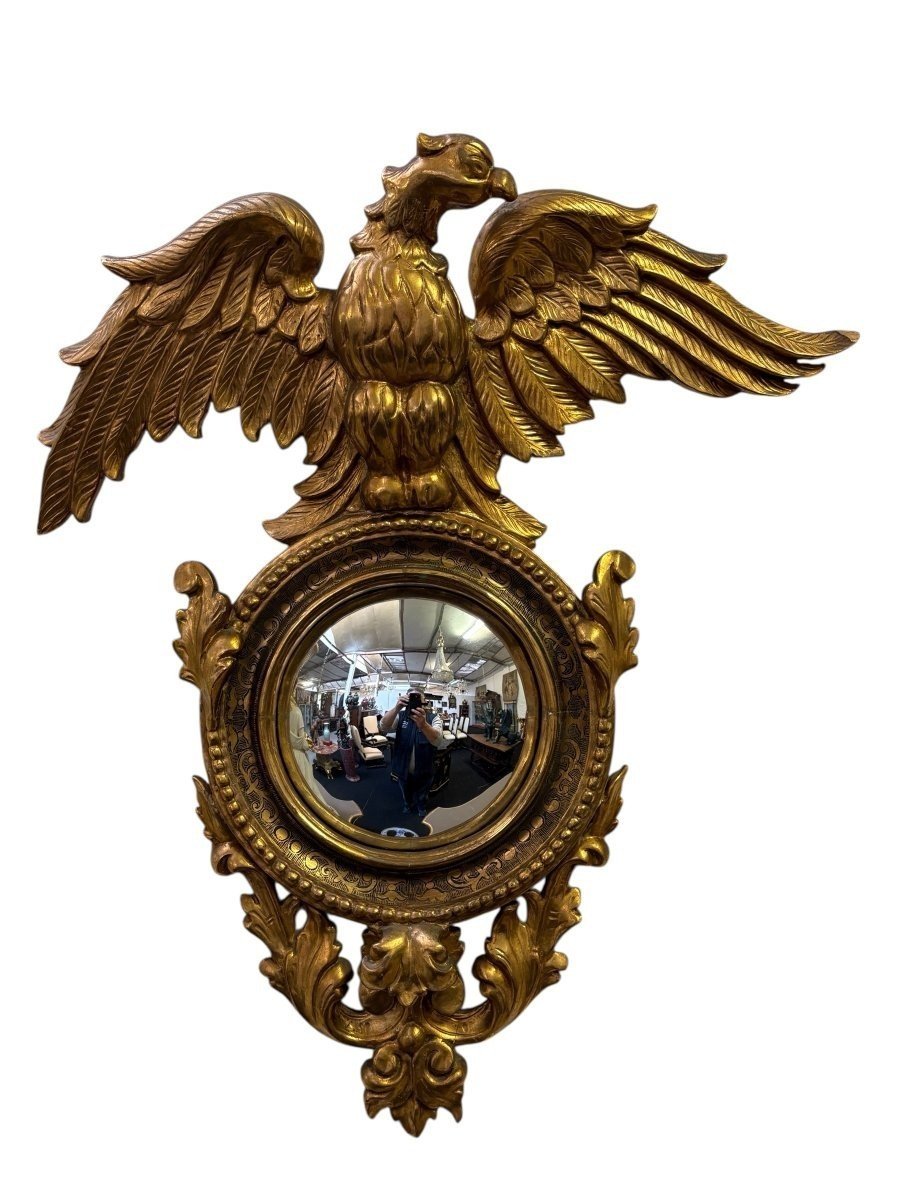 Paire de miroirs décoratifs « Aigles » en bois doré, fin du XIXe siècle.-photo-2