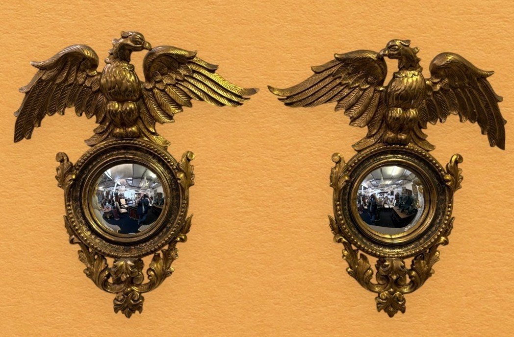 Paire de miroirs décoratifs « Aigles » en bois doré, fin du XIXe siècle.-photo-8