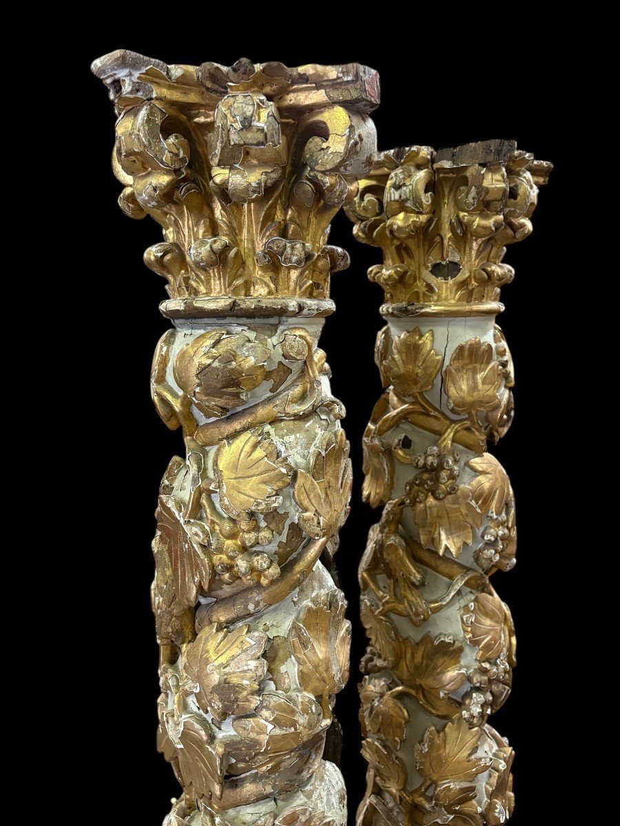 Paire de colonnes torsadées baroques du XVIIe siècle.-photo-5
