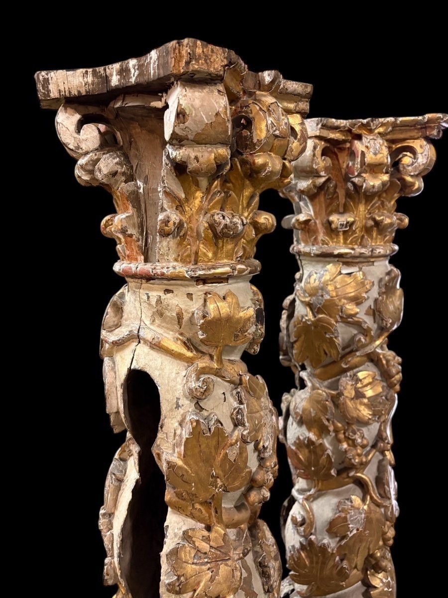 Paire de colonnes torsadées baroques du XVIIe siècle.-photo-6