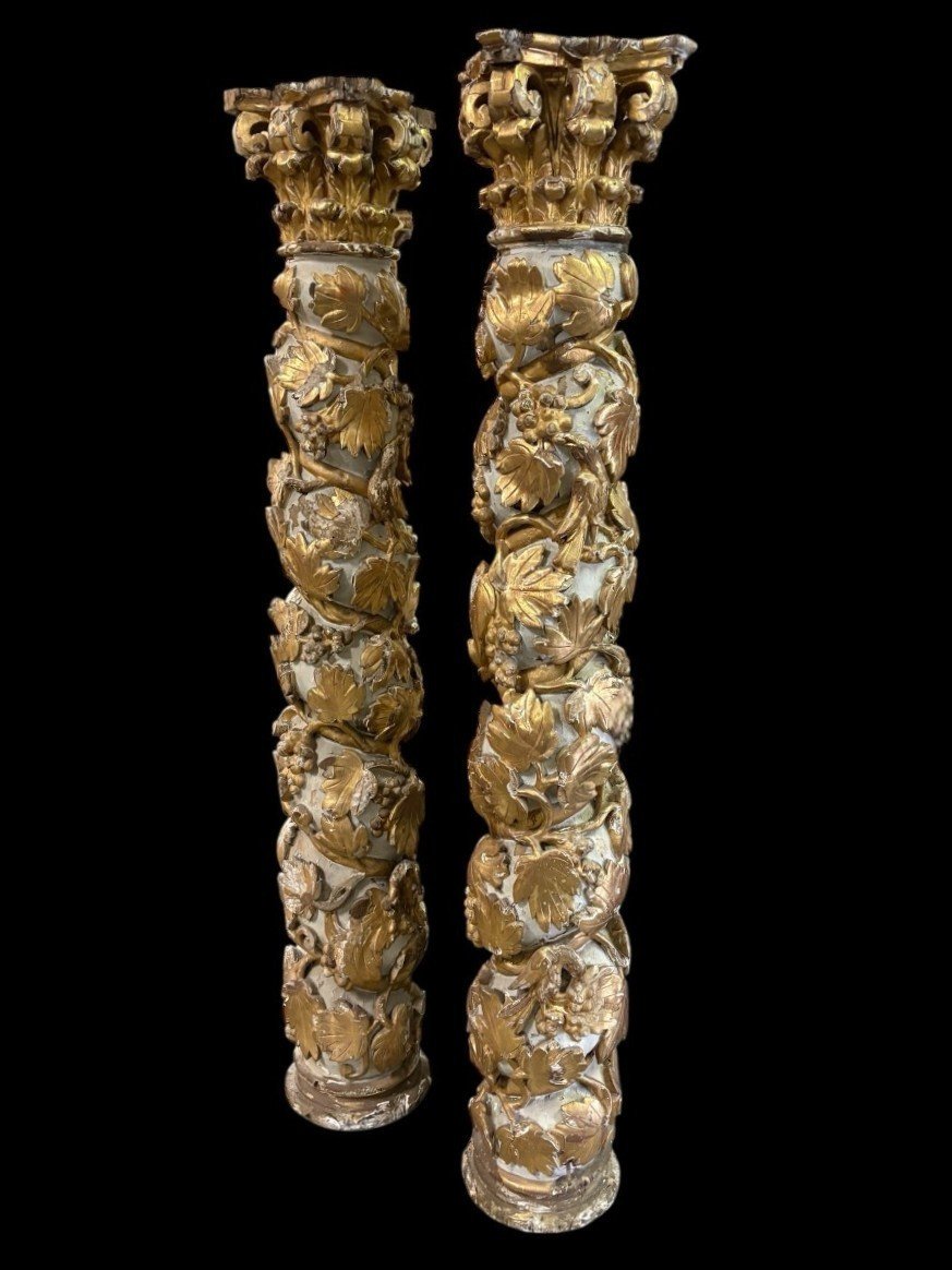 Paire de colonnes torsadées baroques du XVIIe siècle.-photo-8