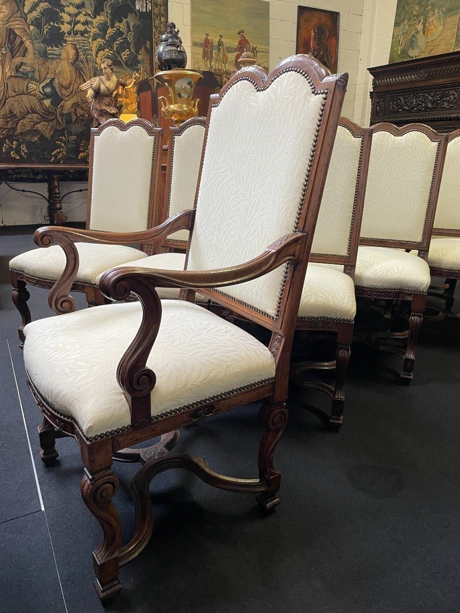 Set Of 10 Regency-style Walnut Chairs, 1900-photo-1