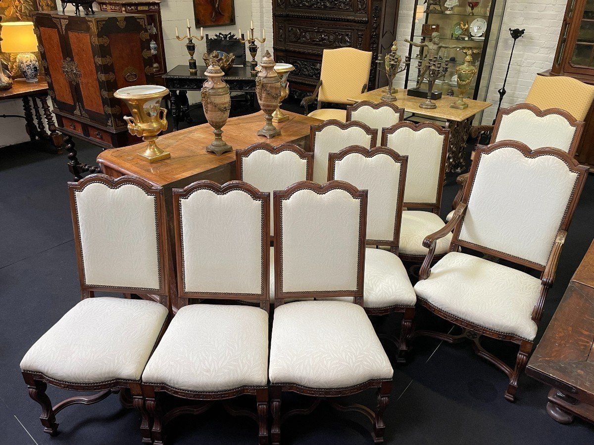 Set Of 10 Regency-style Walnut Chairs, 1900-photo-5