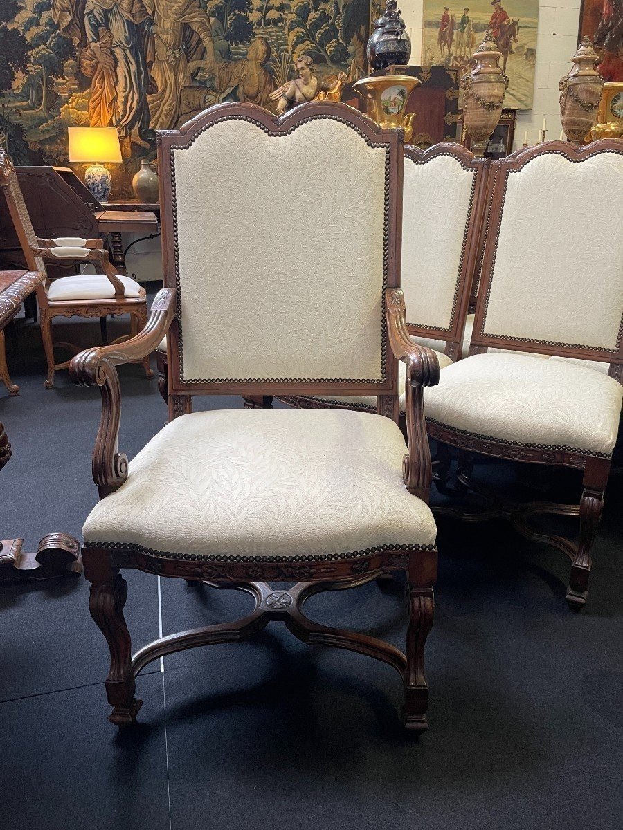 Set Of 10 Regency-style Walnut Chairs, 1900
