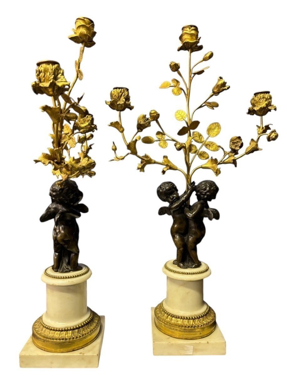 Paire De Candélabres « 2 Anges » En Bronze Napoléon III ( 61 cm ).-photo-3