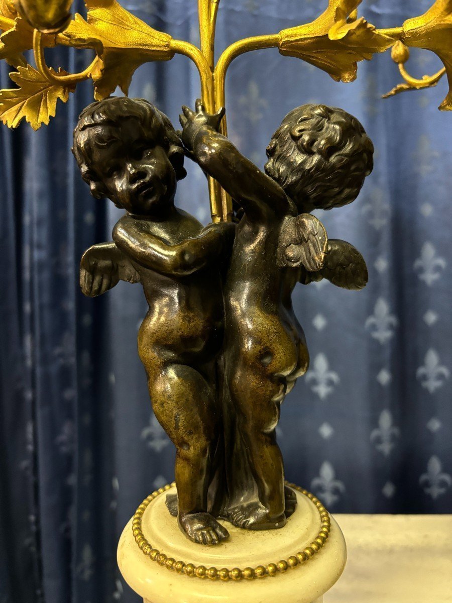Paire De Candélabres « 2 Anges » En Bronze Napoléon III ( 61 cm ).-photo-1