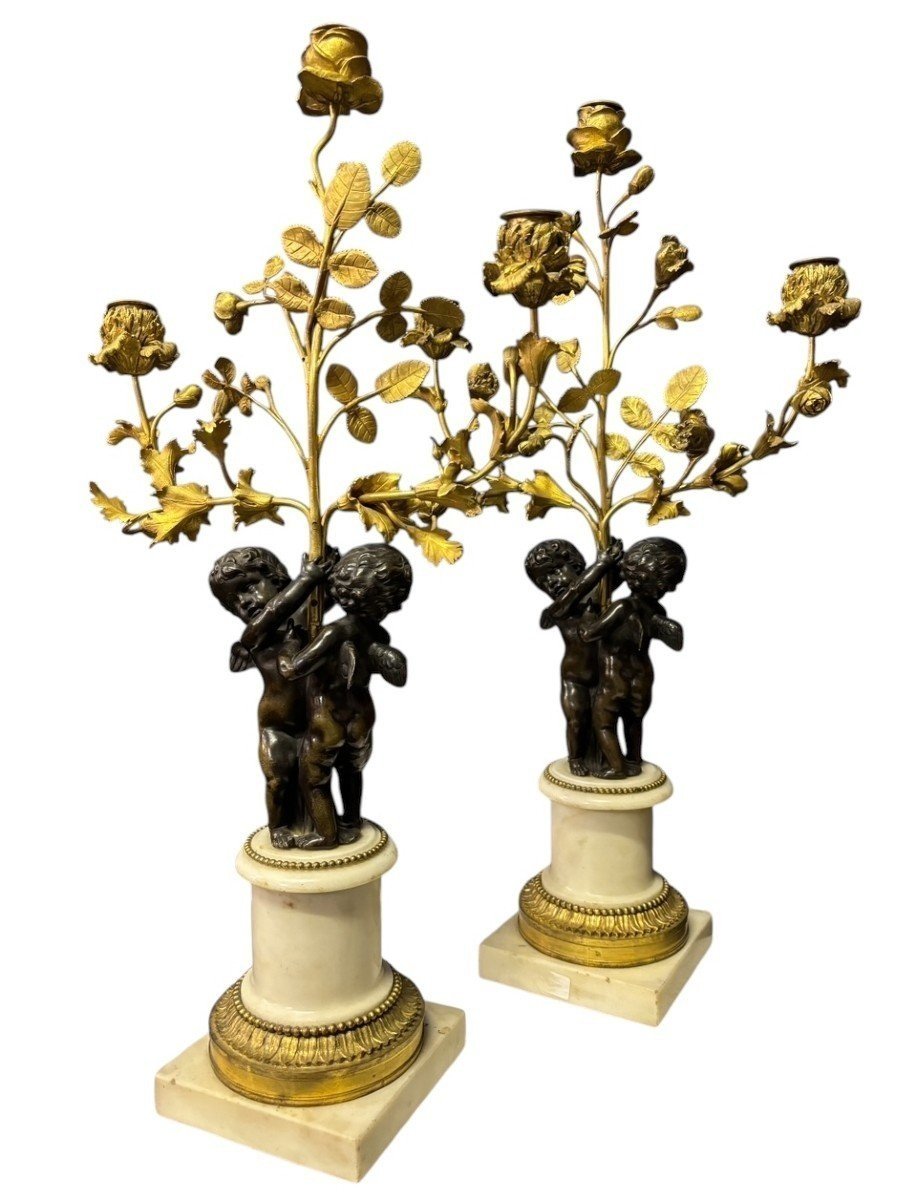 Paire De Candélabres « 2 Anges » En Bronze Napoléon III ( 61 cm ).