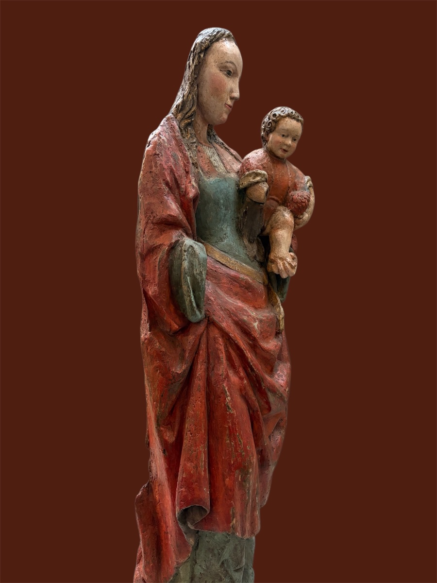 Virgin And Child In Polychrome Oak, Circa 1550. Height: 105 Cm -photo-2
