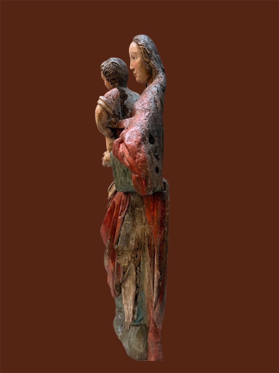 Virgin And Child In Polychrome Oak, Circa 1550. Height: 105 Cm -photo-1