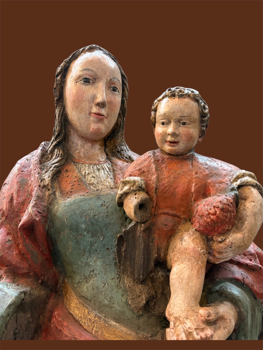 Virgin And Child In Polychrome Oak, Circa 1550. Height: 105 Cm -photo-2