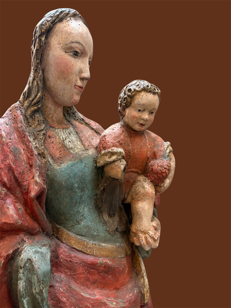 Virgin And Child In Polychrome Oak, Circa 1550. Height: 105 Cm -photo-3