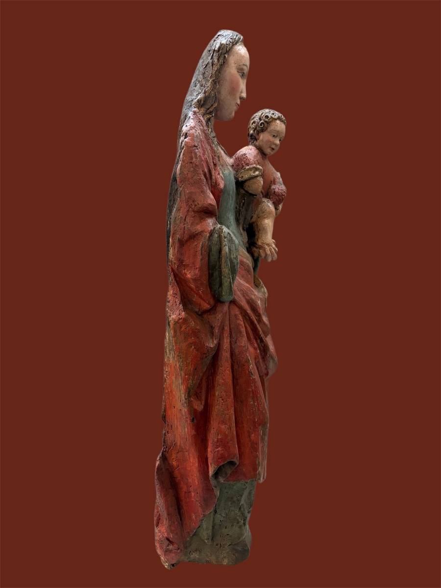 Virgin And Child In Polychrome Oak, Circa 1550. Height: 105 Cm -photo-5