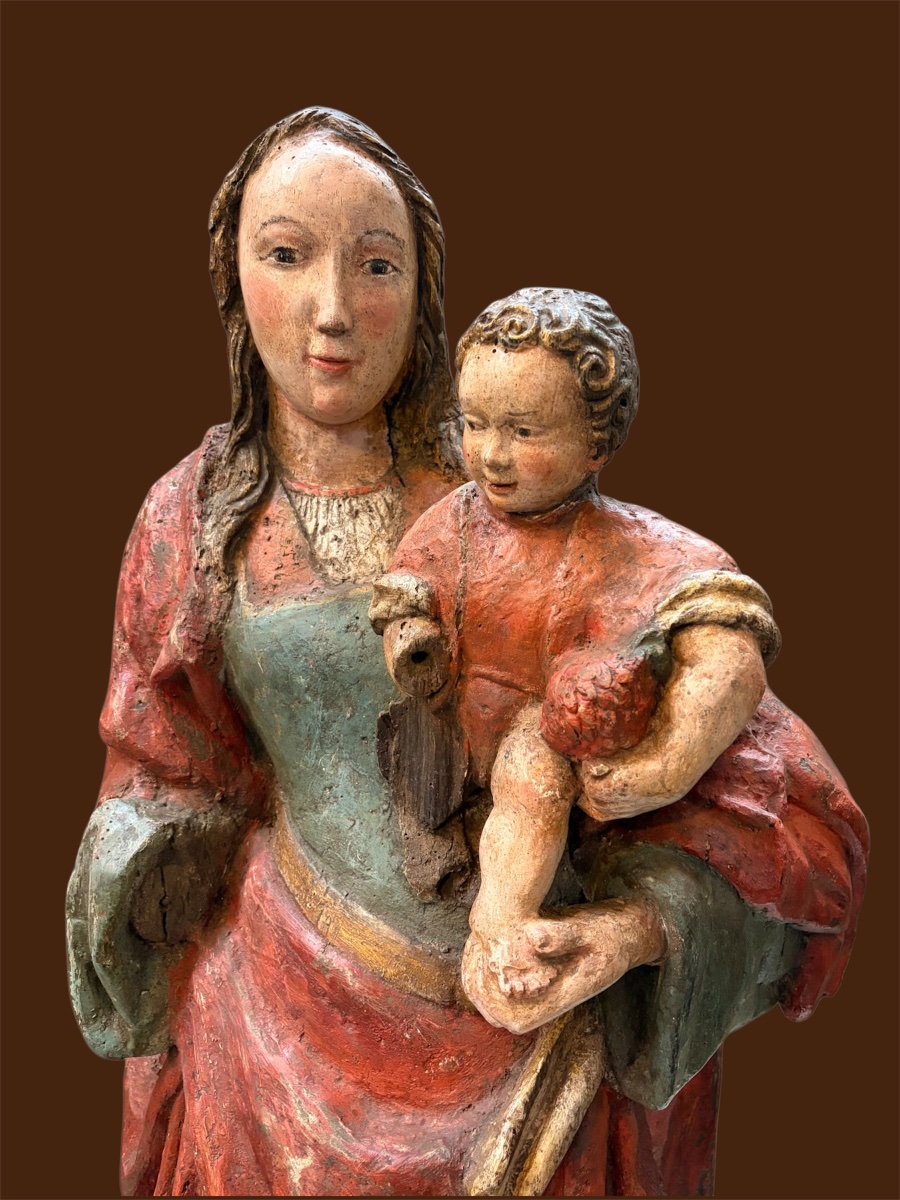 Virgin And Child In Polychrome Oak, Circa 1550. Height: 105 Cm -photo-6