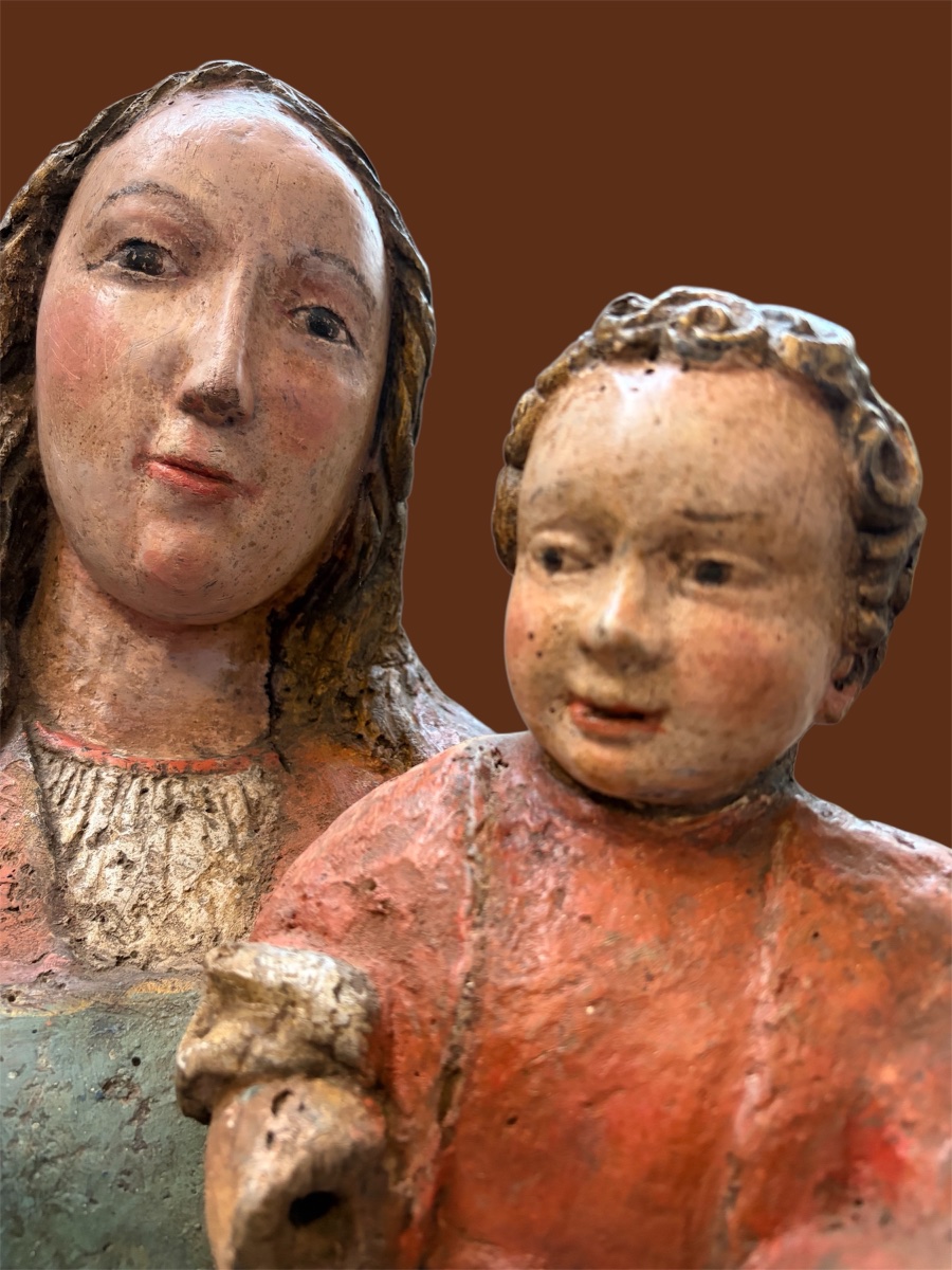 Virgin And Child In Polychrome Oak, Circa 1550. Height: 105 Cm -photo-7