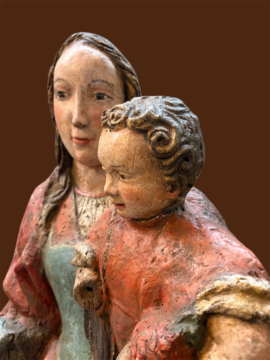 Virgin And Child In Polychrome Oak, Circa 1550. Height: 105 Cm -photo-8
