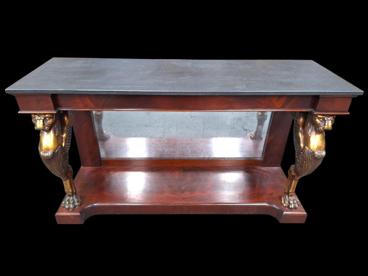 Pair Of Empire-style Mahogany Side Tables, 19th Century-photo-3