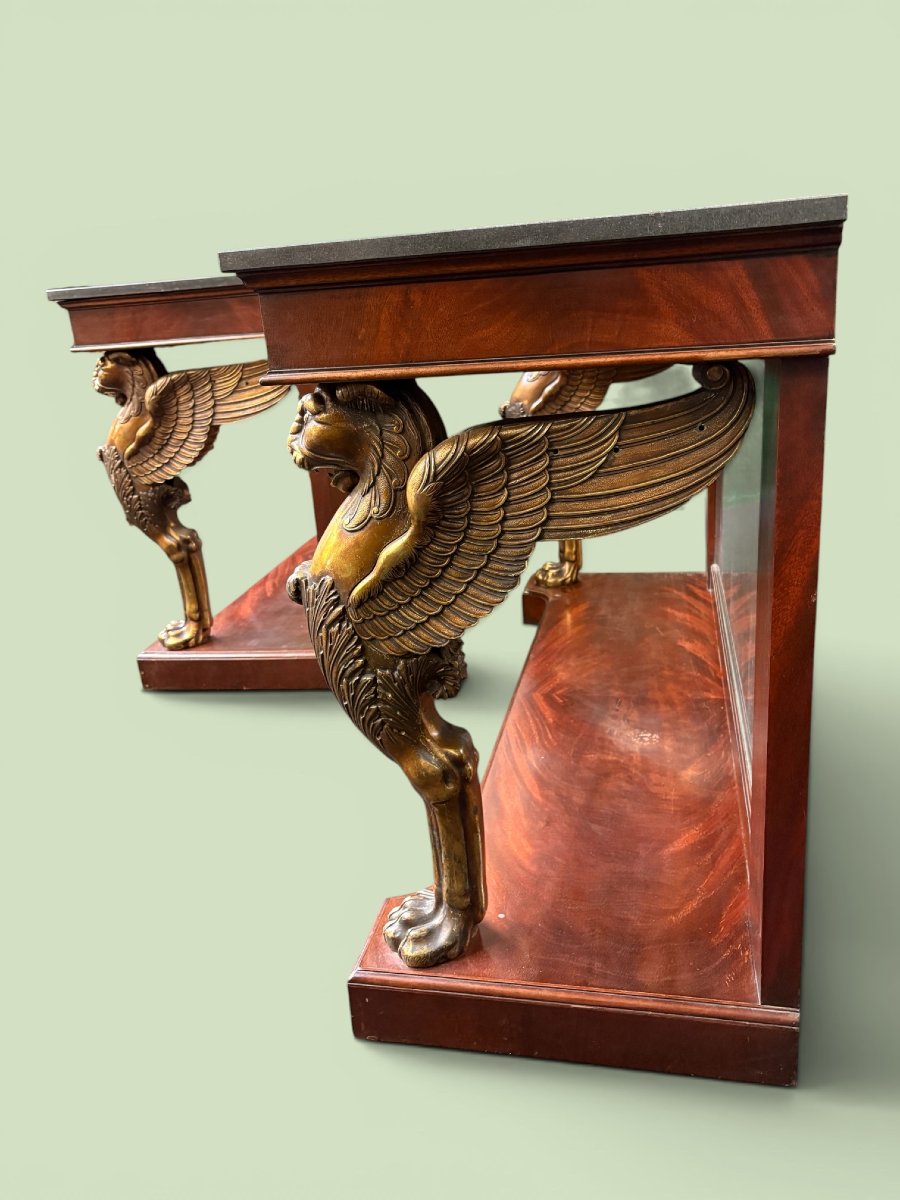 Pair Of Empire-style Mahogany Side Tables, 19th Century-photo-5