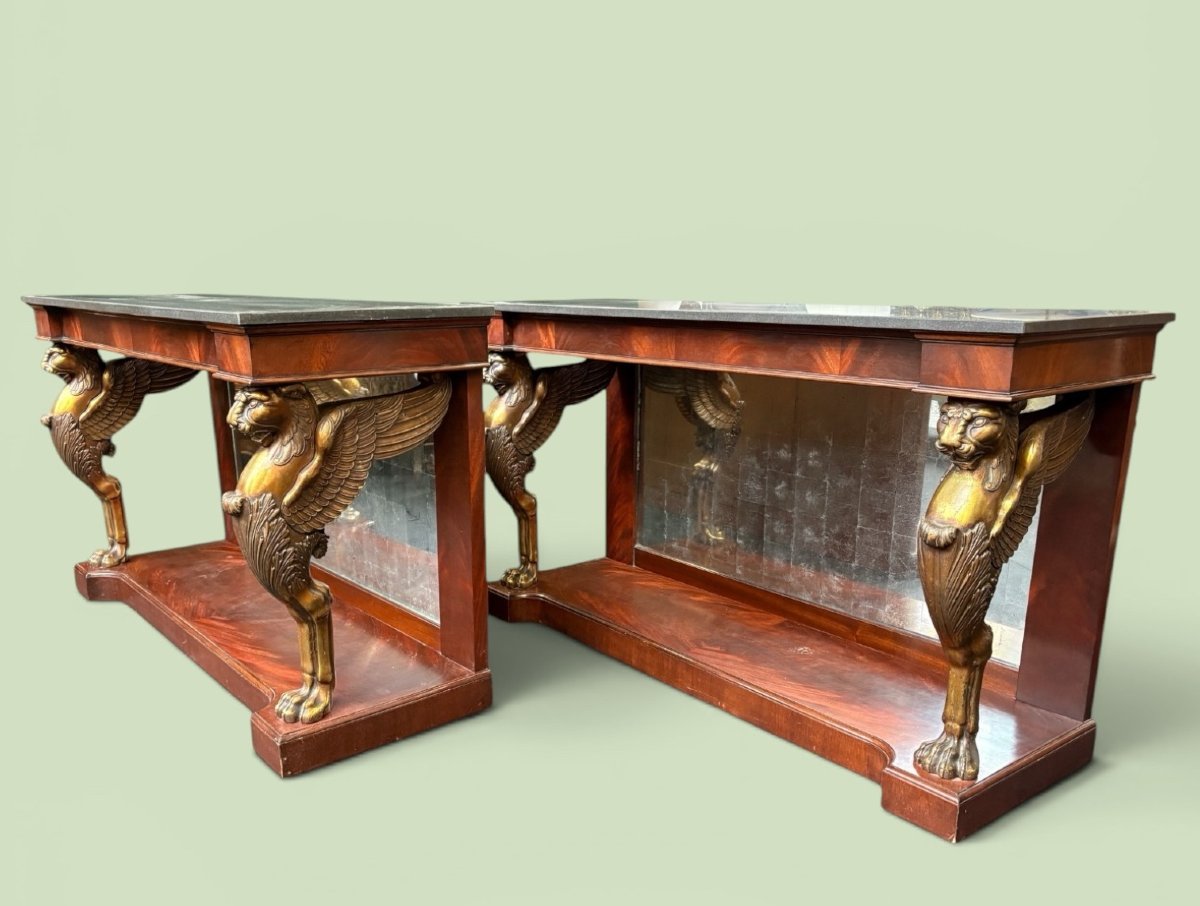 Pair Of Empire-style Mahogany Side Tables, 19th Century-photo-7