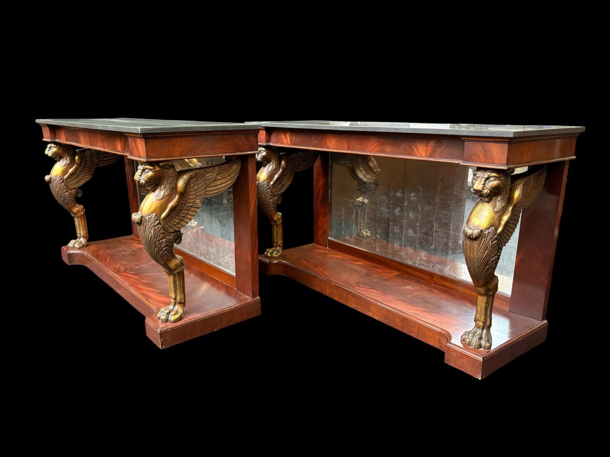 Pair Of Empire-style Mahogany Side Tables, 19th Century