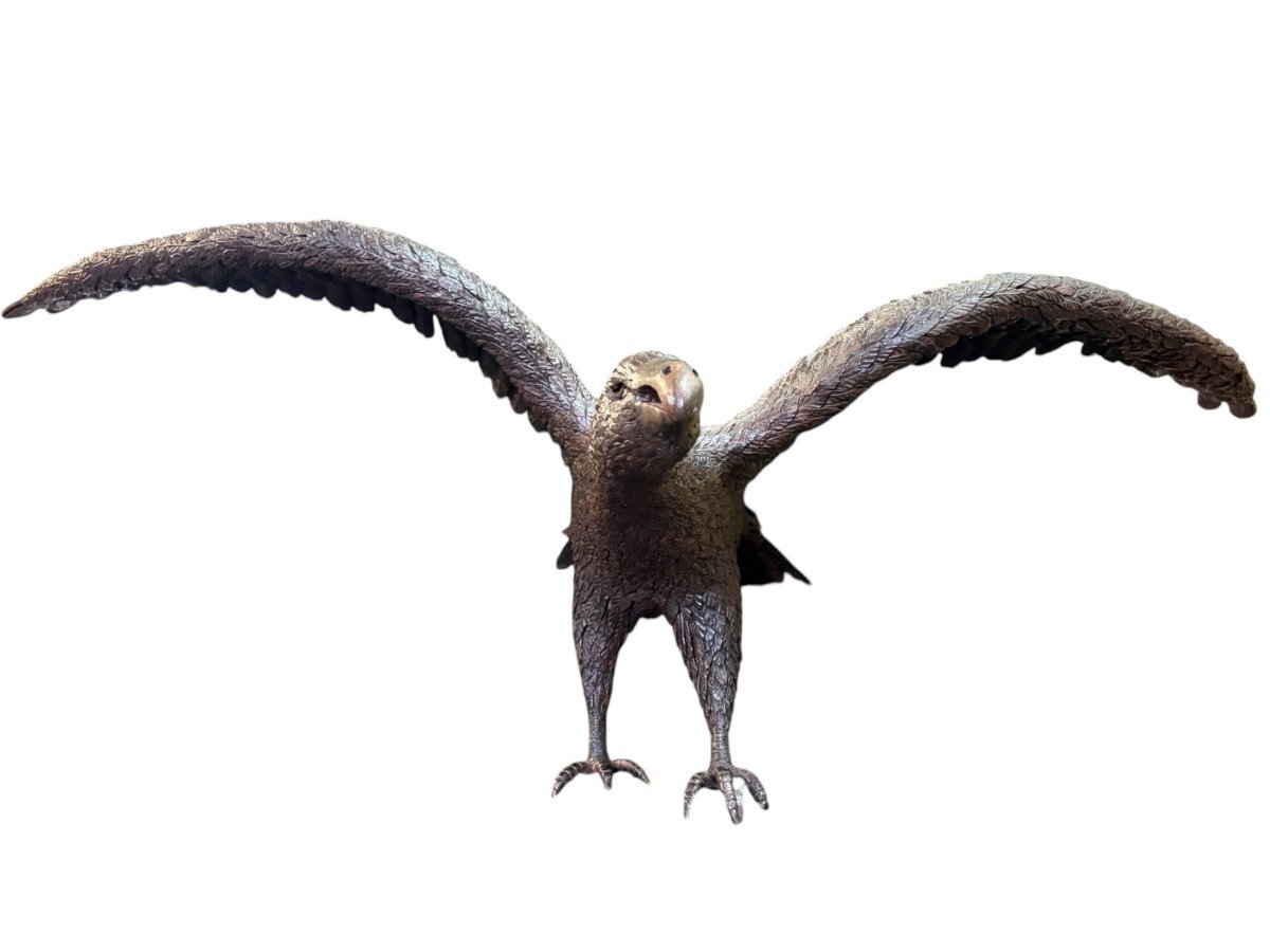 Grand aigle sur rocher et socle en fer forgé, XIXe siècle. ( 200 cm )-photo-3