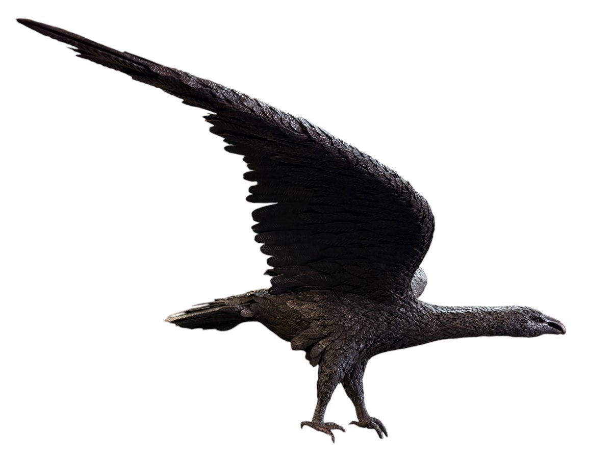 Grand aigle sur rocher et socle en fer forgé, XIXe siècle. ( 200 cm )-photo-1