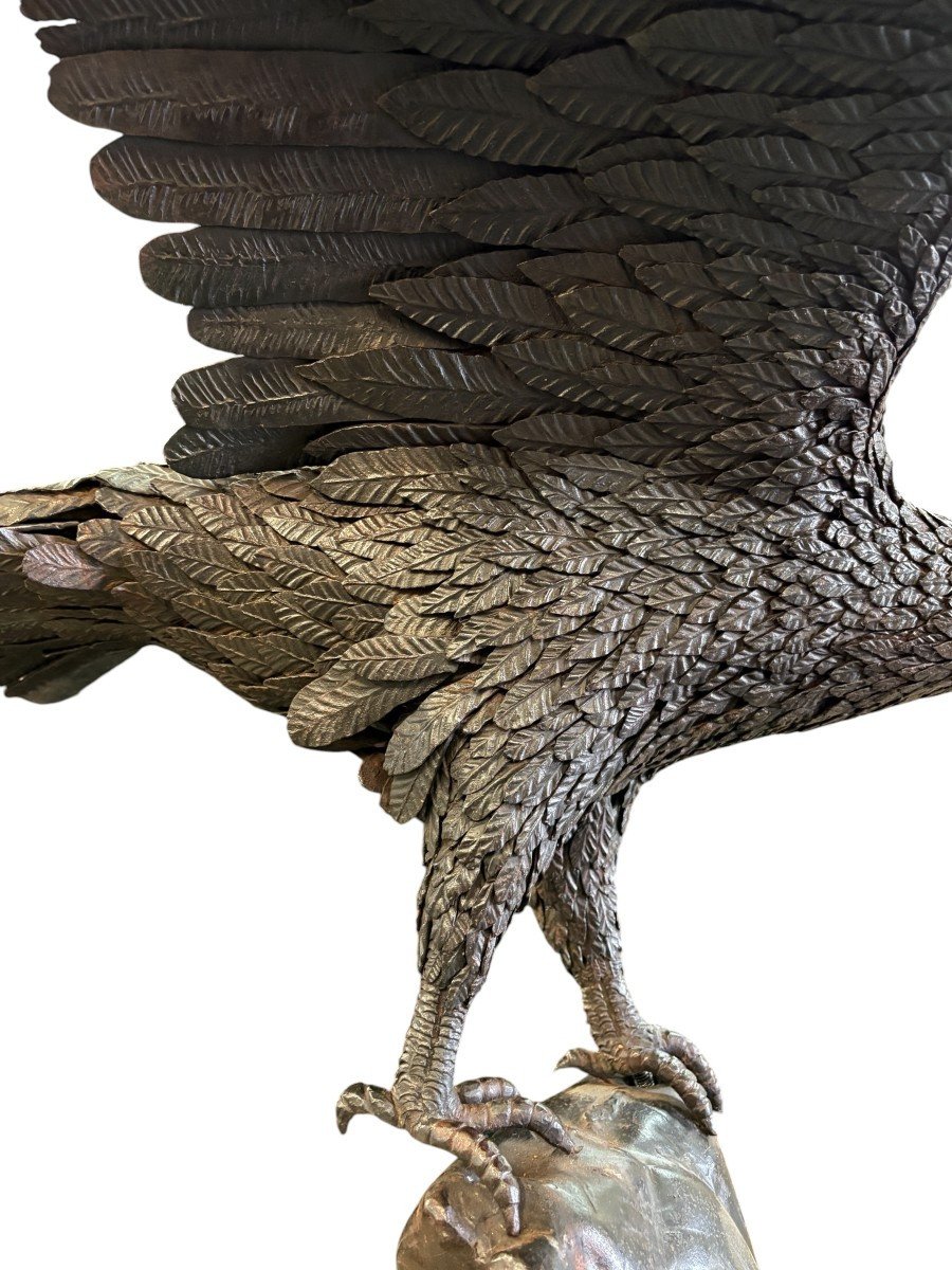 Grand aigle sur rocher et socle en fer forgé, XIXe siècle. ( 200 cm )-photo-2