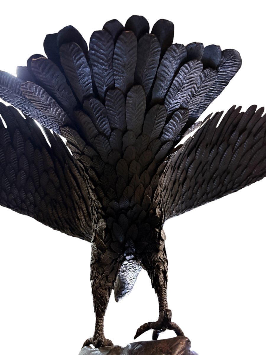 Grand aigle sur rocher et socle en fer forgé, XIXe siècle. ( 200 cm )-photo-7