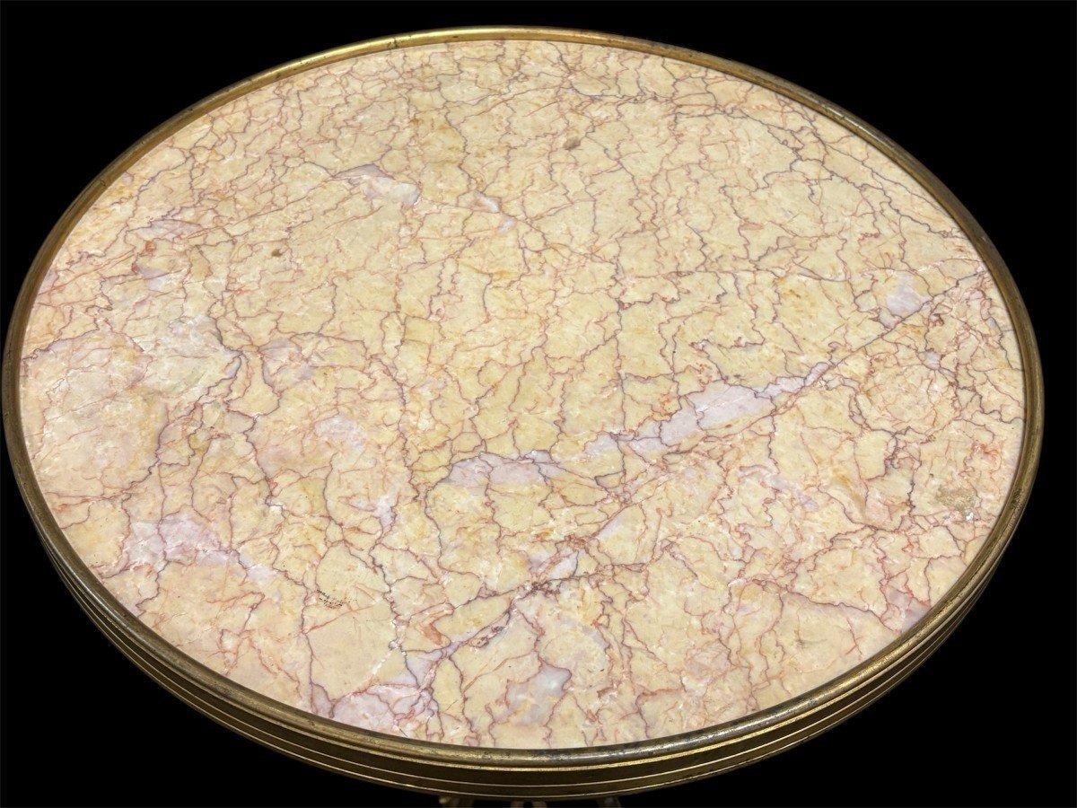 Gilded Bronze And Marble Pedestal Table, Signed By F. Barbedienne, 19th Century.-photo-1