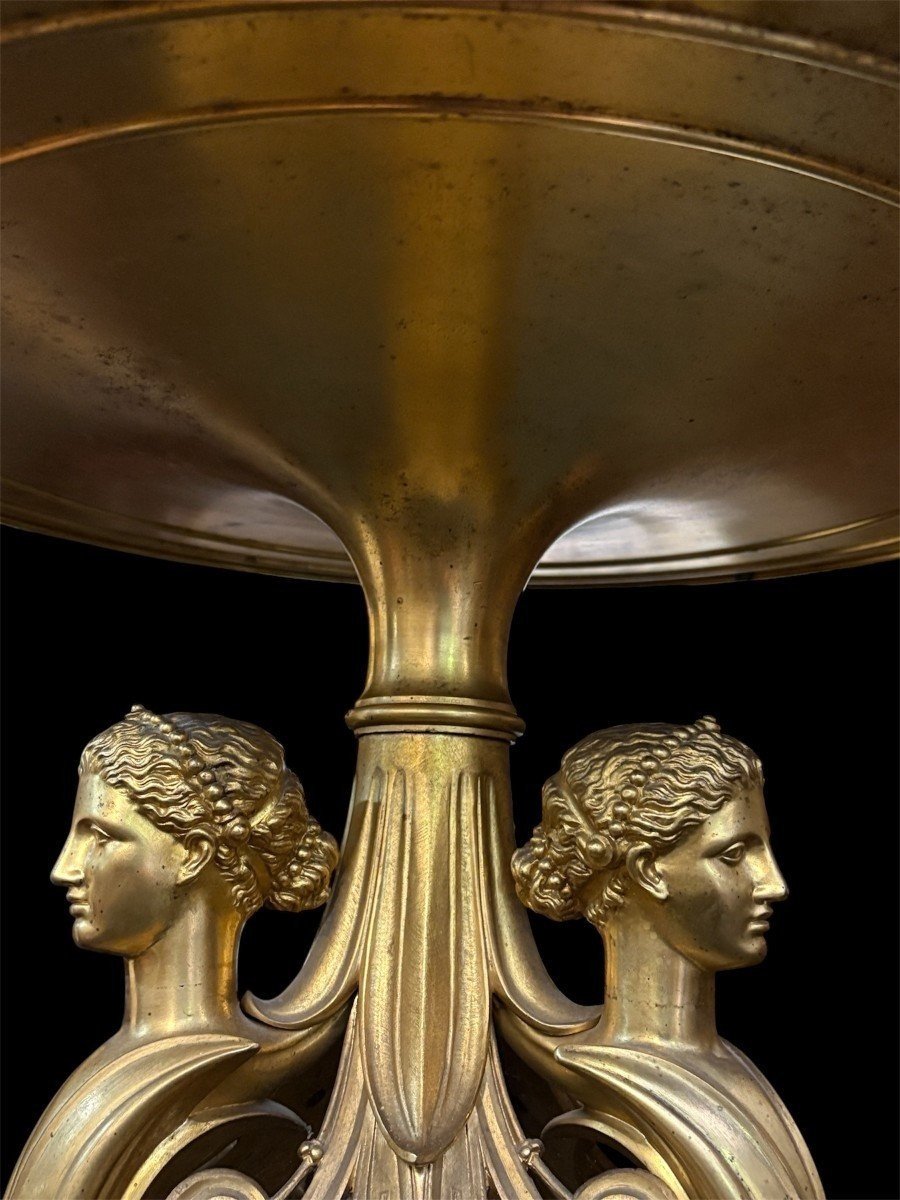 Gilded Bronze And Marble Pedestal Table, Signed By F. Barbedienne, 19th Century.-photo-3