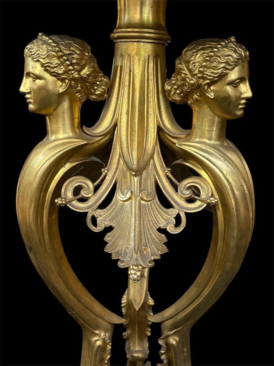 Gilded Bronze And Marble Pedestal Table, Signed By F. Barbedienne, 19th Century.-photo-4