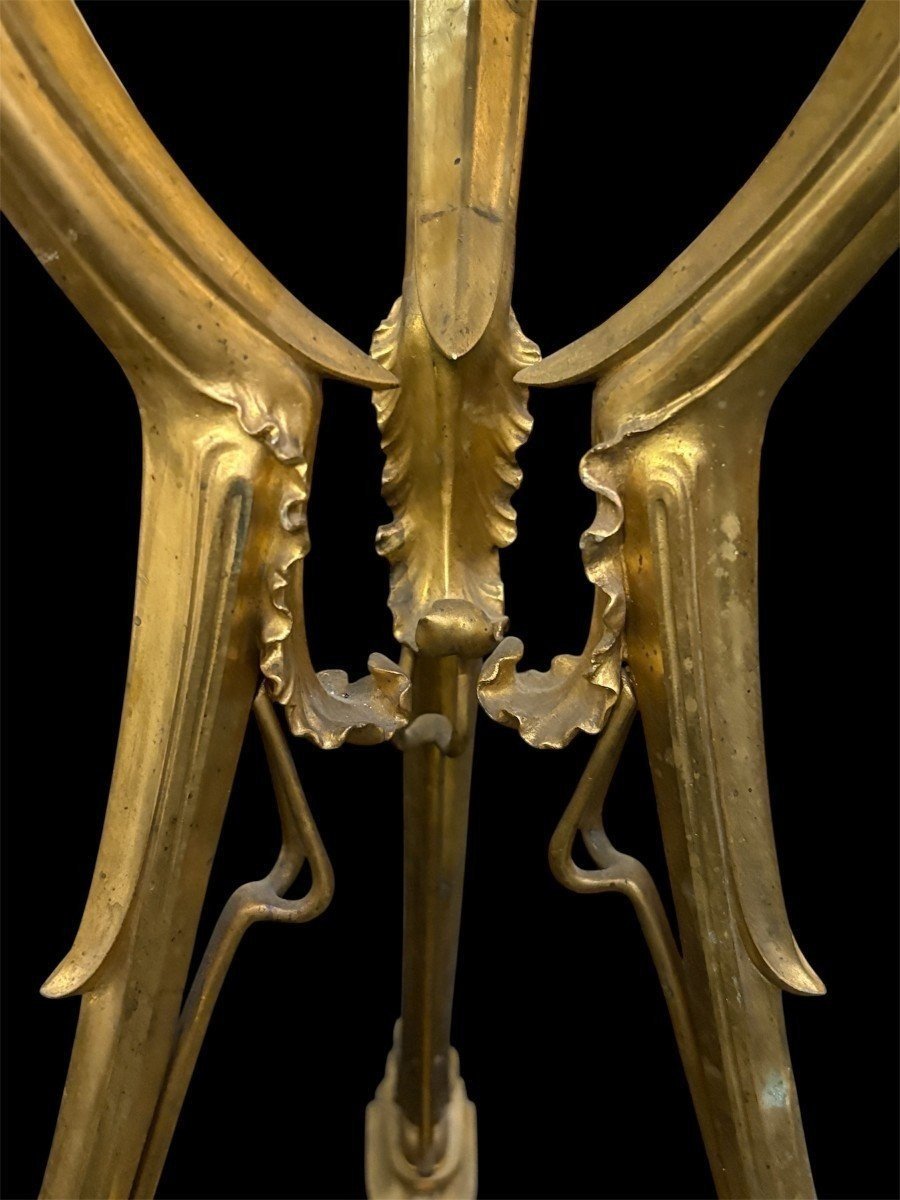 Gilded Bronze And Marble Pedestal Table, Signed By F. Barbedienne, 19th Century.-photo-5