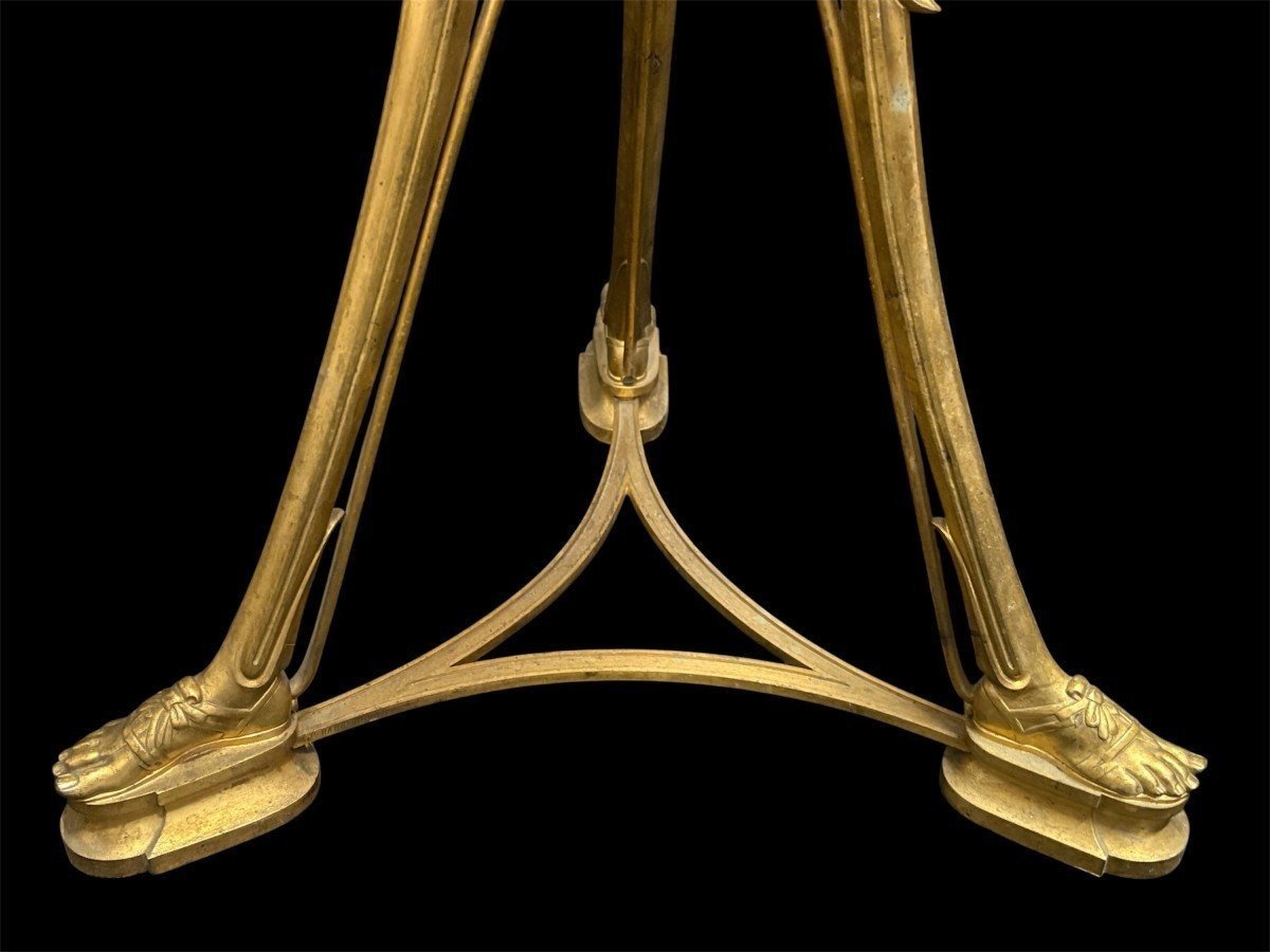 Gilded Bronze And Marble Pedestal Table, Signed By F. Barbedienne, 19th Century.-photo-7