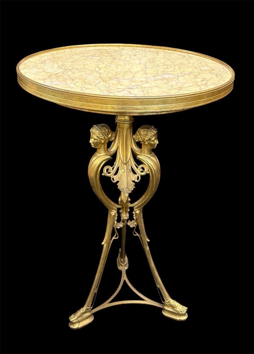 Gilded Bronze And Marble Pedestal Table, Signed By F. Barbedienne, 19th Century.-photo-8